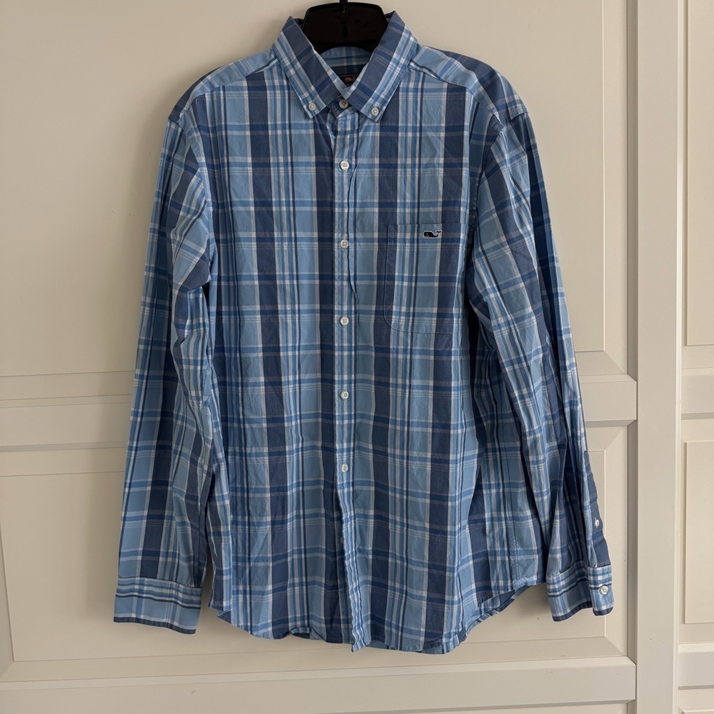 Vineyard Vines Men’s Blue Plaid Classic Fit Tucker Shirt Size Medium 41868